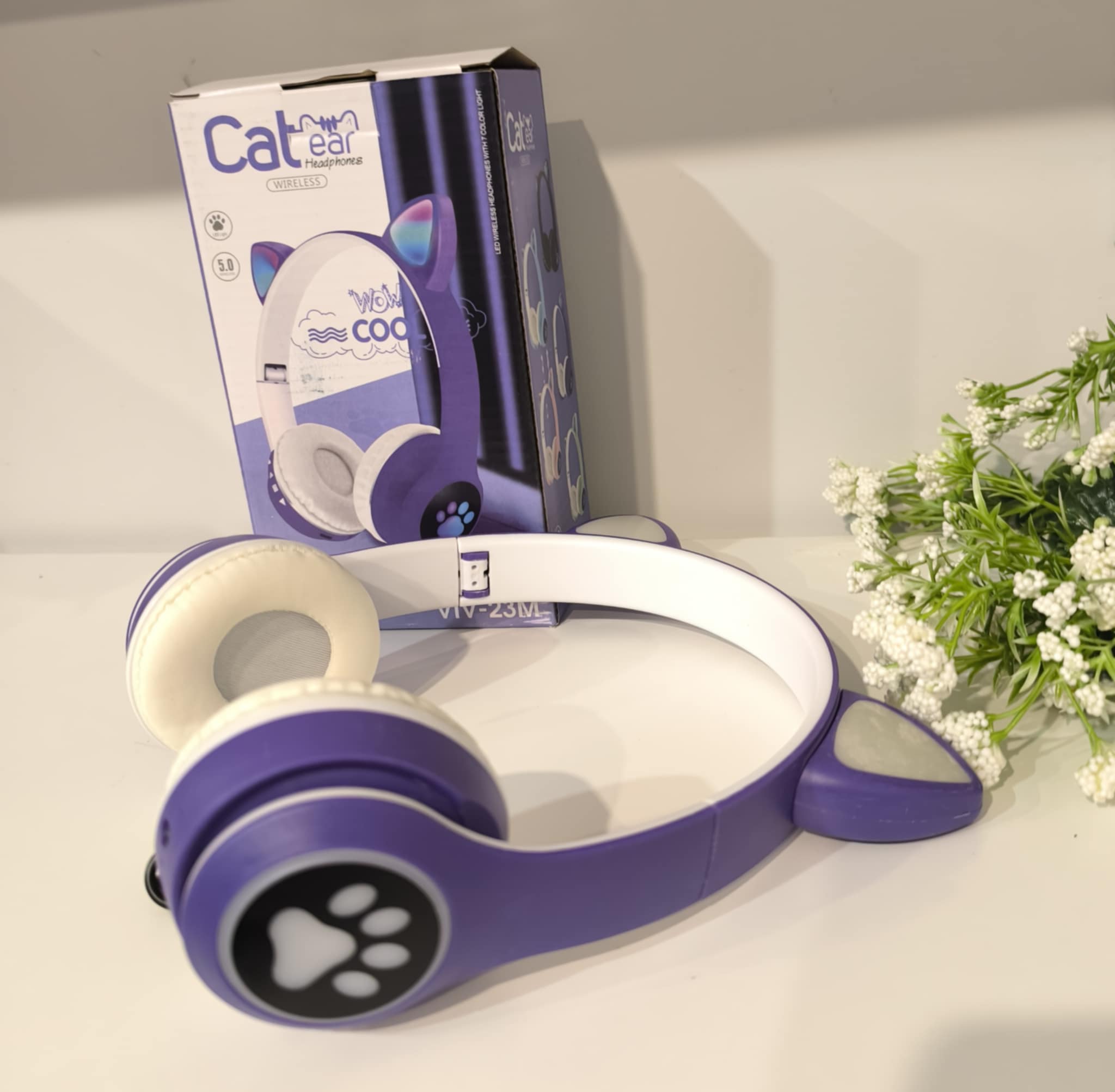 Belaidės Bluetooth ausinės VIV-23M CAT violetinės (Kopija) - Image 2