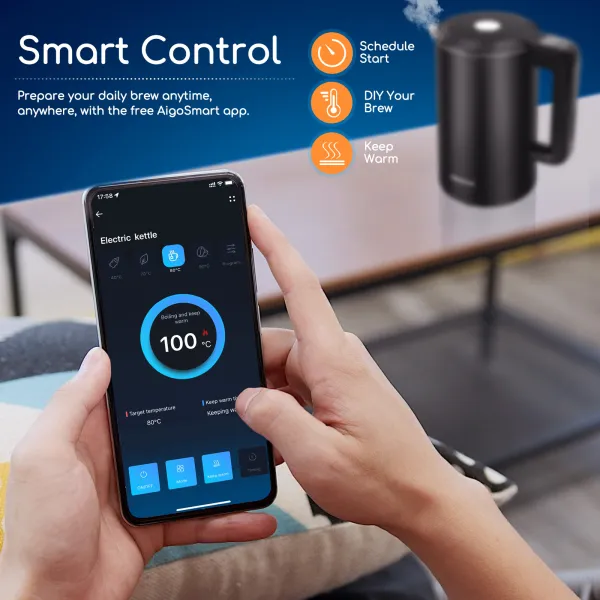 Išmanusis elektrinis virdulys, valdomas per programėlę ar balsu "AigoStar" Benjamin Smart 2200w (MAX), 1,7l, juodas - Image 2