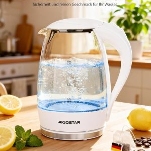 Šviečiantis stiklinis elektrinis virdulys "AigoStar" Eve, 2200w (MAX), 1,7l, baltas
