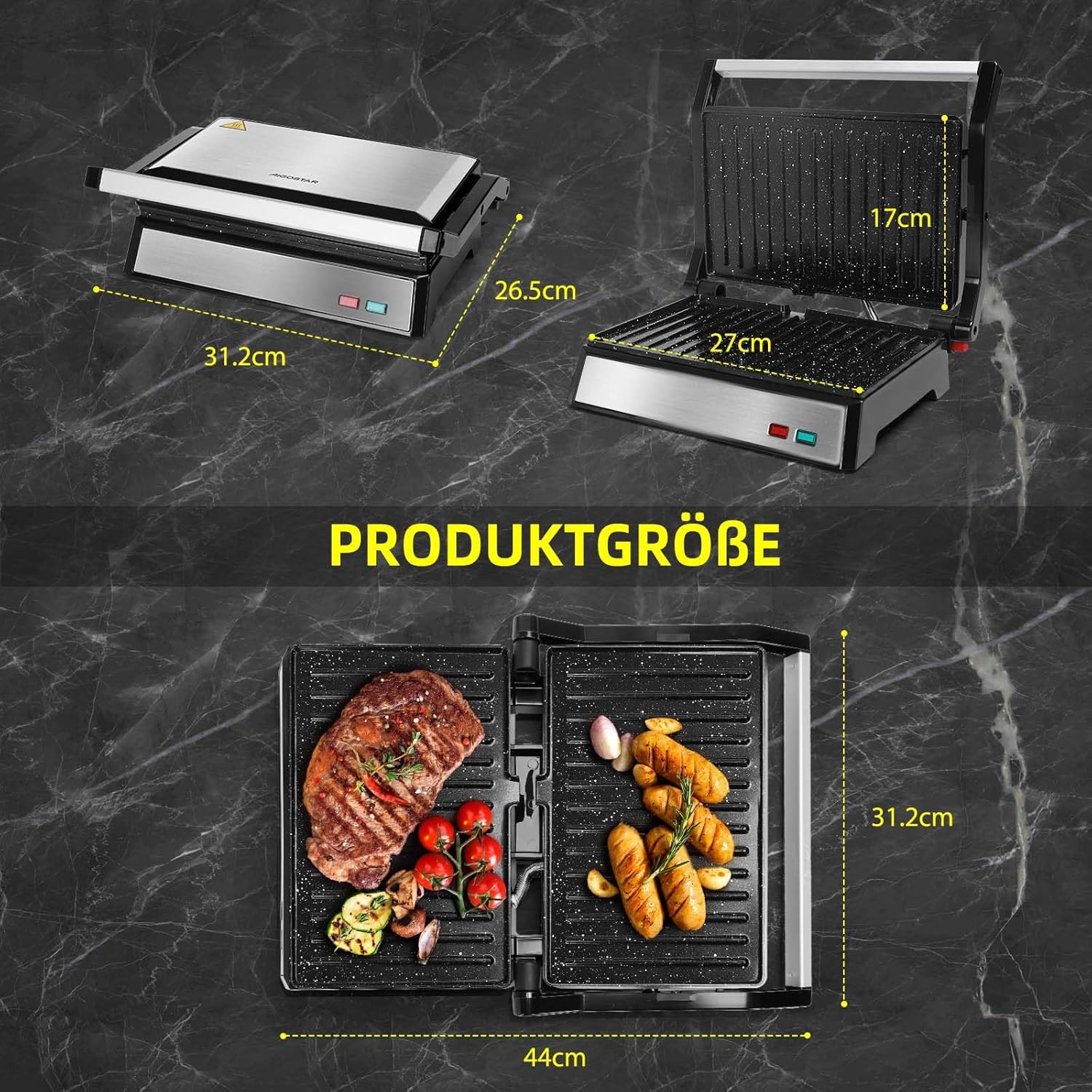 Sumuštinių keptuvė/grilis "AigoStar" Hett Pro, 1500w, sidabrinis - Image 5