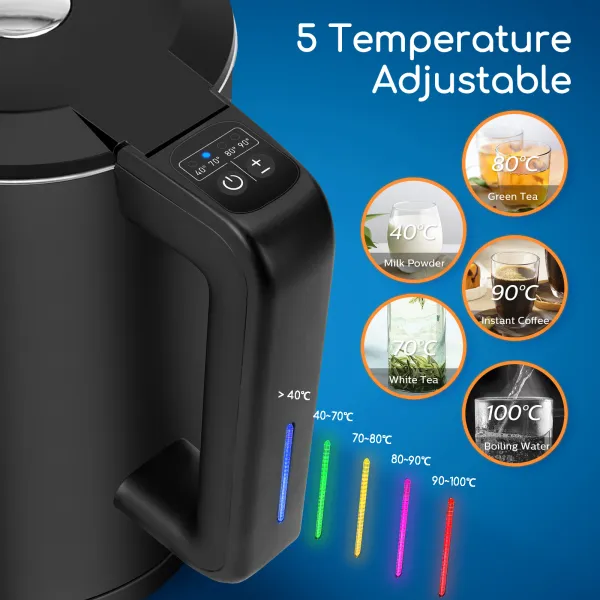 Išmanusis elektrinis virdulys, valdomas per programėlę ar balsu "AigoStar" Benjamin Smart 2200w (MAX), 1,7l, juodas - Image 4