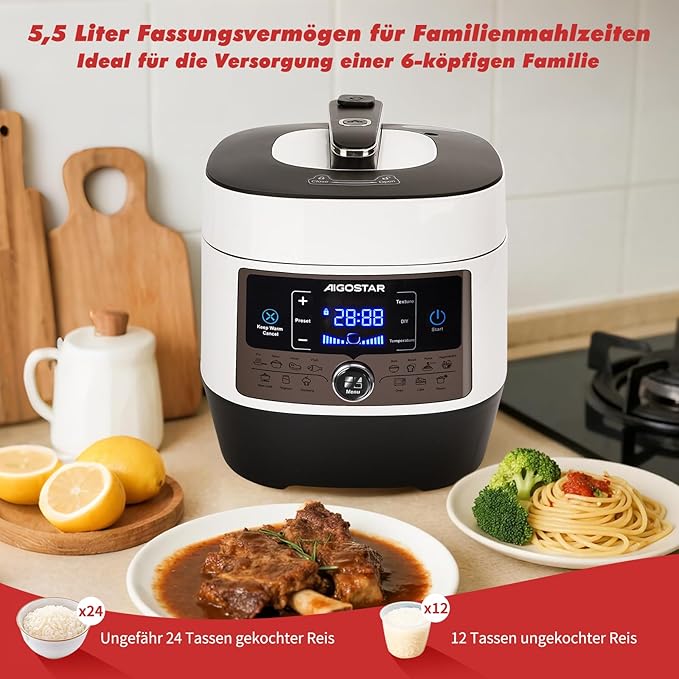 Elektrinis greitpuodis 7in1 "AigoStar" PANDA, 5,5l, 1000W, Baltas - Image 3